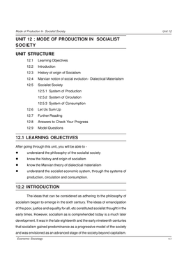 Unit 12 : Mode of Production in Socialist Society Unit Structure 12.1 Learning Objectives 12.2 Introduction