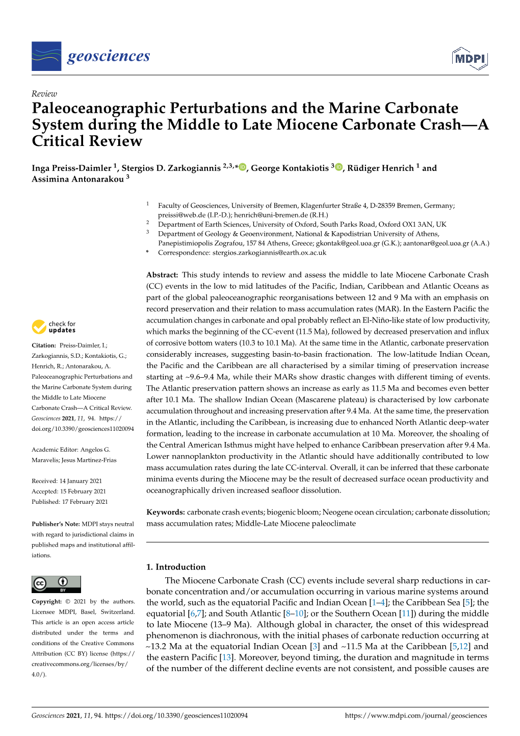 Paleoceanographic Perturbations and the Marine Carbonate System During the Middle to Late Miocene Carbonate Crash—A Critical Review