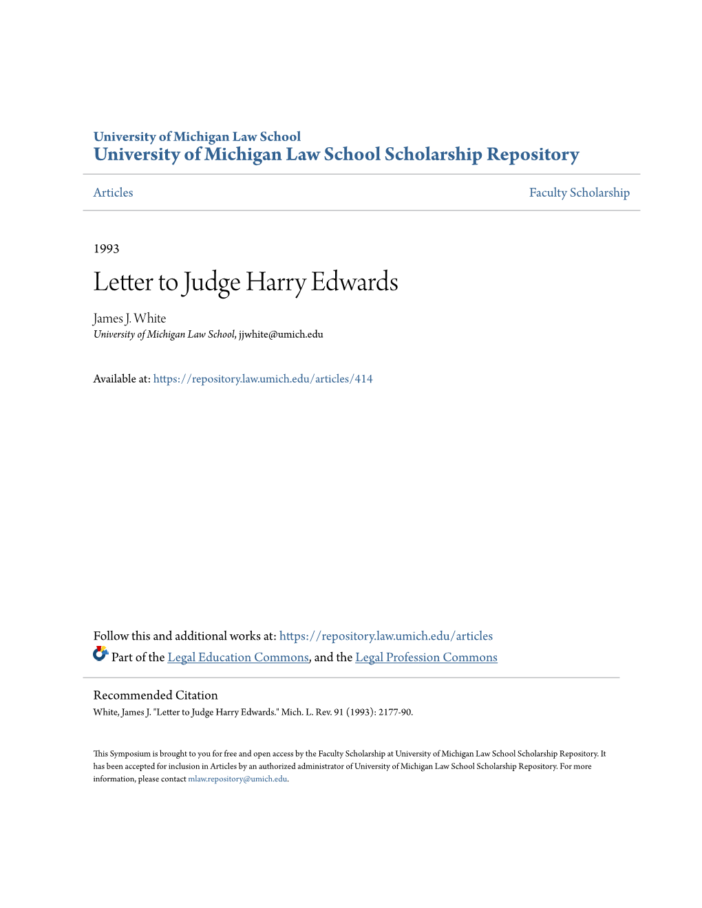 Letter to Judge Harry Edwards James J