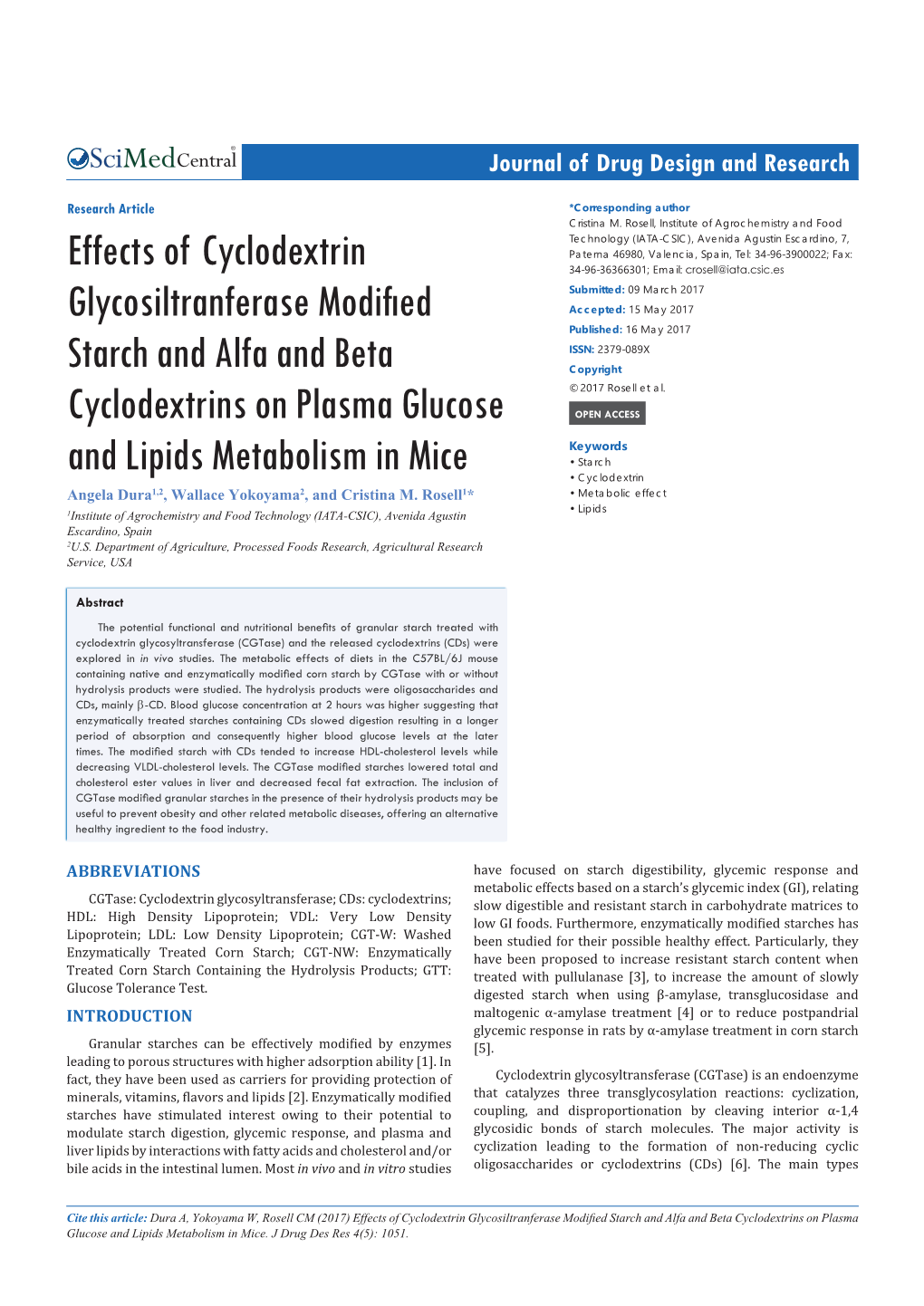 Effects of Cyclodextrin Glycosiltranferase Modified Starch and Alfa and Beta Cyclodextrins on Plasma Glucose and Lipids Metabolism in Mice