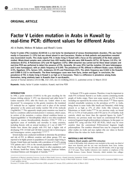 Factor V Leiden Mutation in Arabs in Kuwait by Real-Time