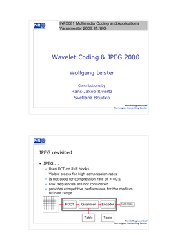 Wavelet Coding & JPEG 2000