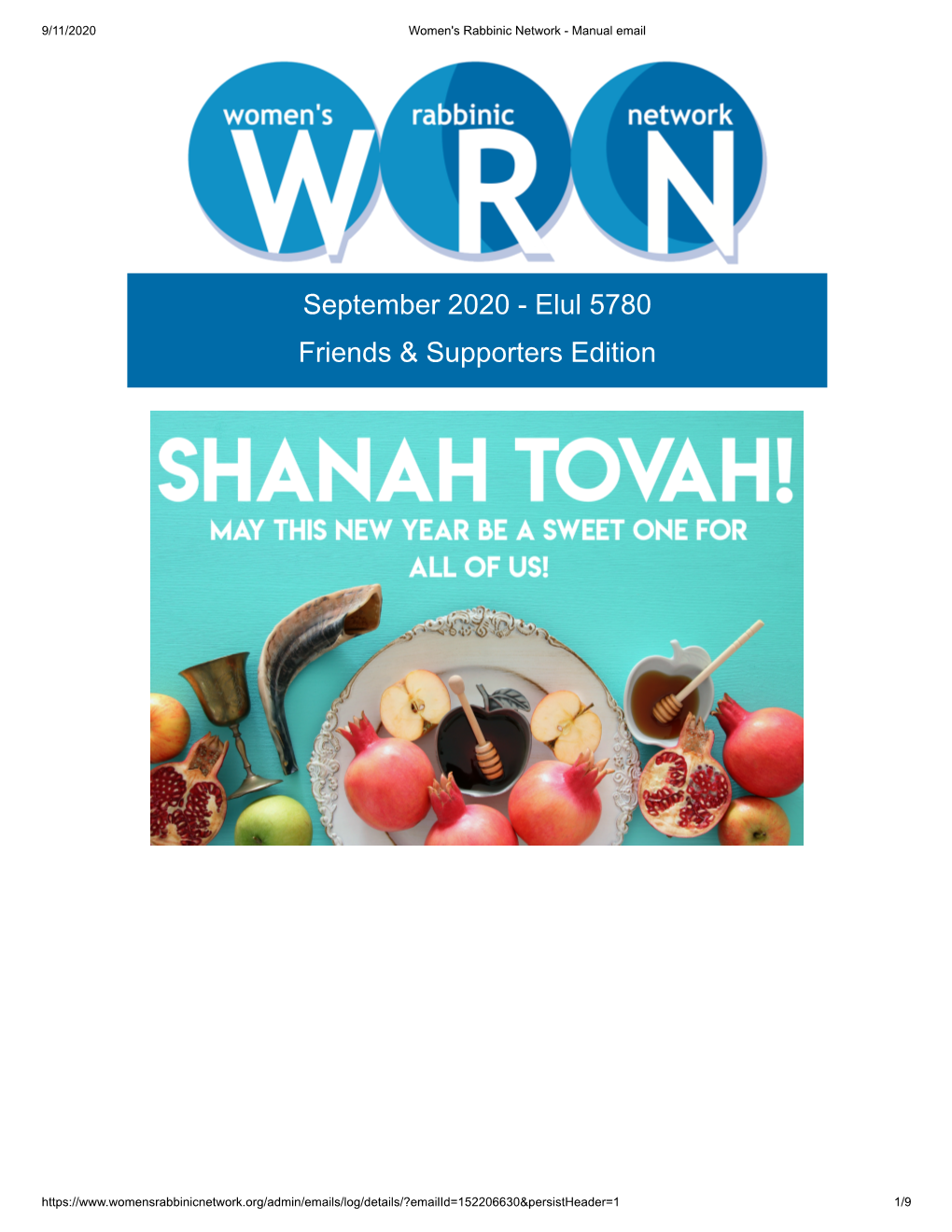 September 2020 - Elul 5780 Friends & Supporters Edition