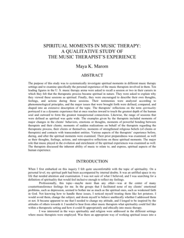 Spiritual Moments in Music Therapy: a Qualitative Study of the Music Therapist’S Experience
