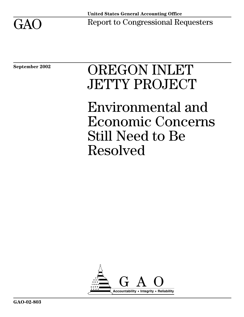 GAO-02-803 Oregon Inlet Jetty Project: Environmental and Economic