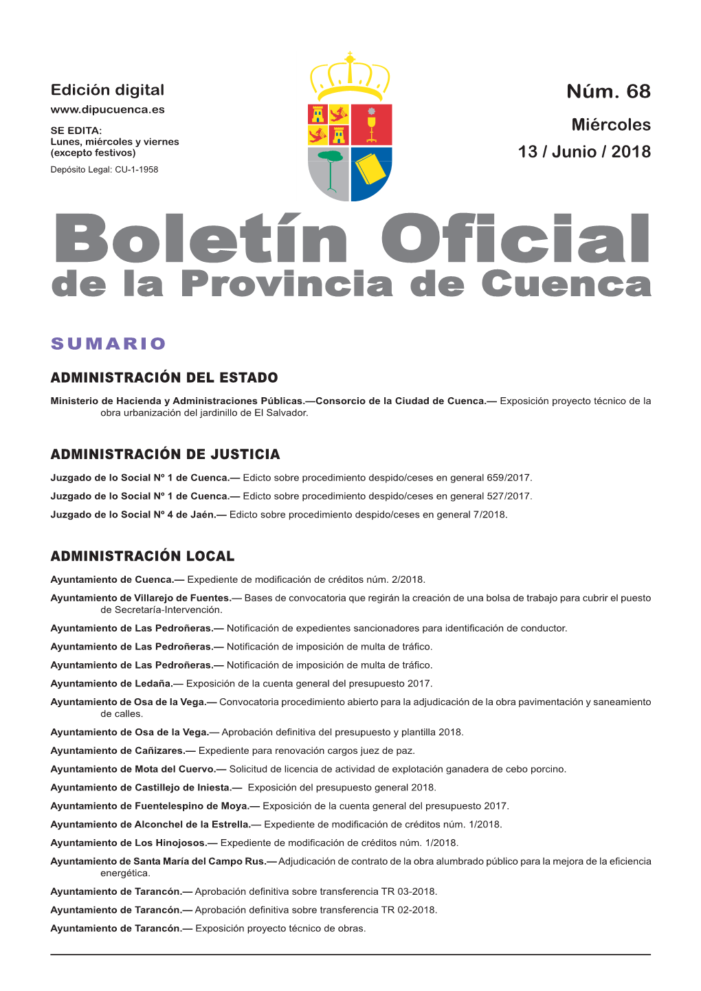 Boletín Oficial De La Provincia De Cuenca Sumario Administración Del Estado