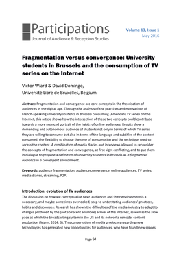 Fragmentation Versus Convergence: University Students in Brussels and the Consumption of TV Series on the Internet