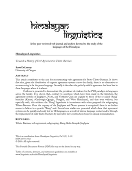 Himalayan Linguistics Towards a History of Verb Agreement in Tibeto