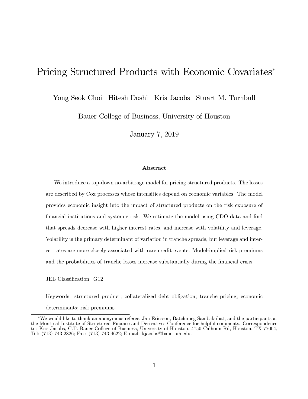 Pricing Structured Products with Economic Covariates*