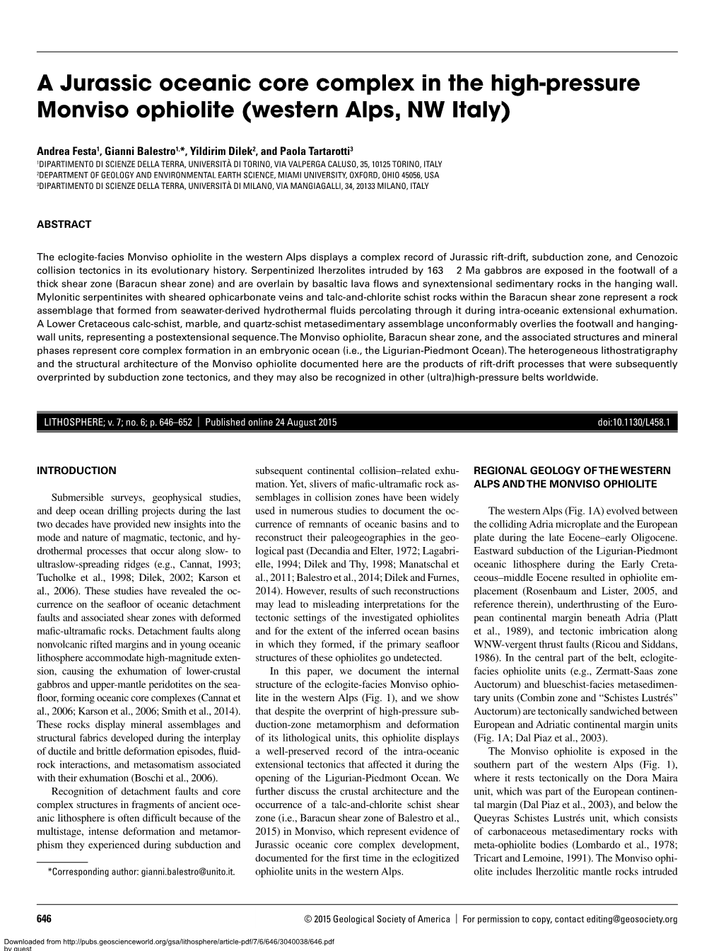 A Jurassic Oceanic Core Complex in the High-Pressure Monviso Ophiolite (Western Alps, NW Italy)