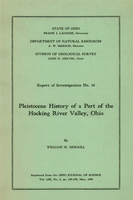 Pleistocene History of a Part of the Hocking River Valley, Ohio