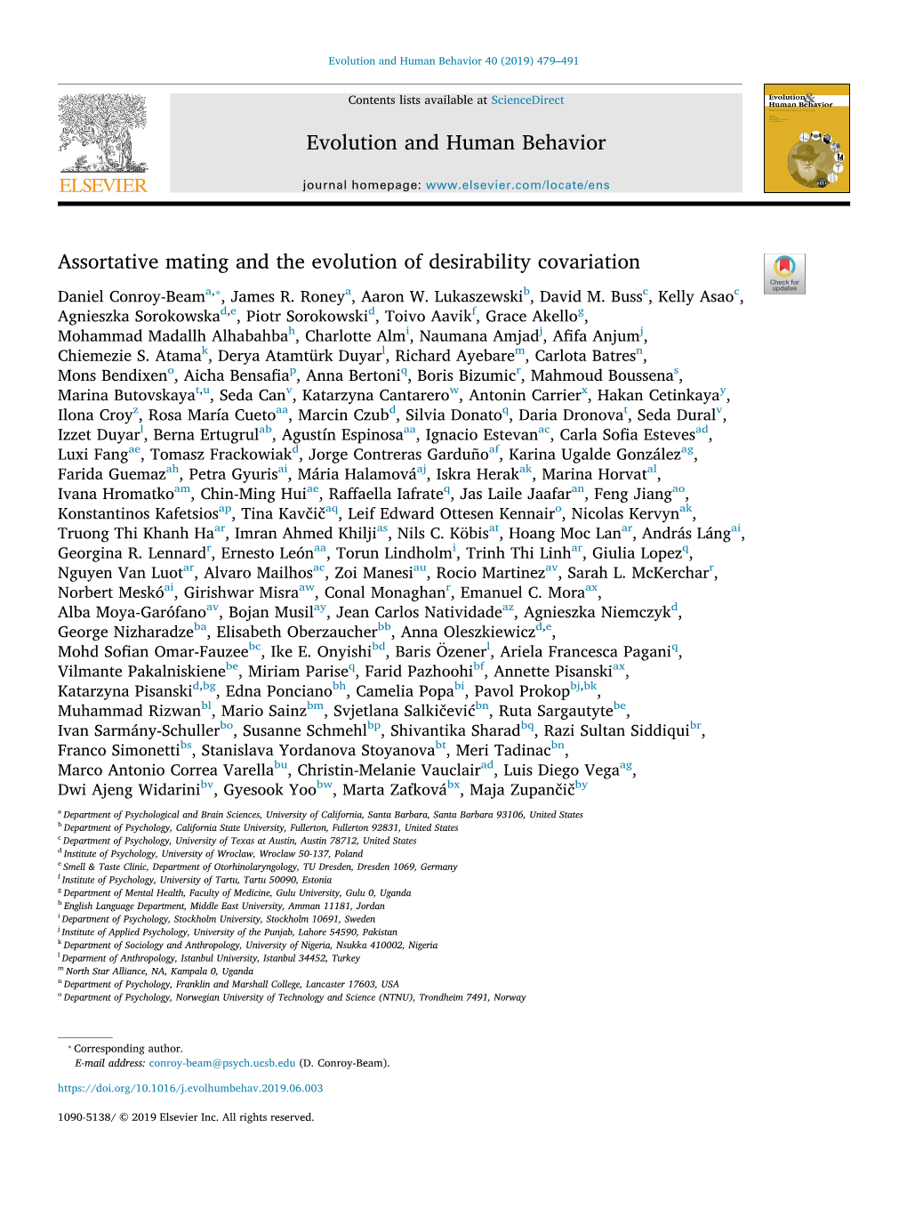 Assortative Mating and the Evolution of Desirability Covariation T ⁎ Daniel Conroy-Beama, , James R