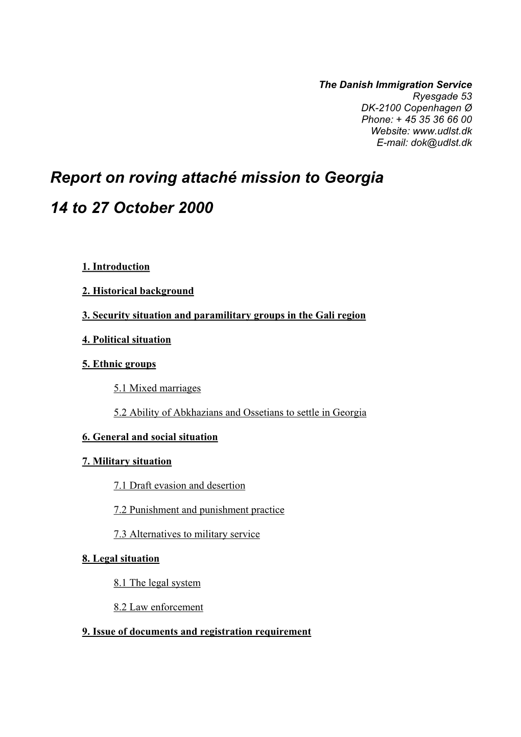 Report on Roving Attaché Mission to Georgia 14 to 27 October 2000