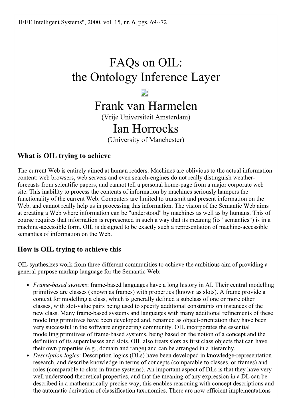 The Ontology Inference Layer Frank Van Harmelen Ian Horrocks