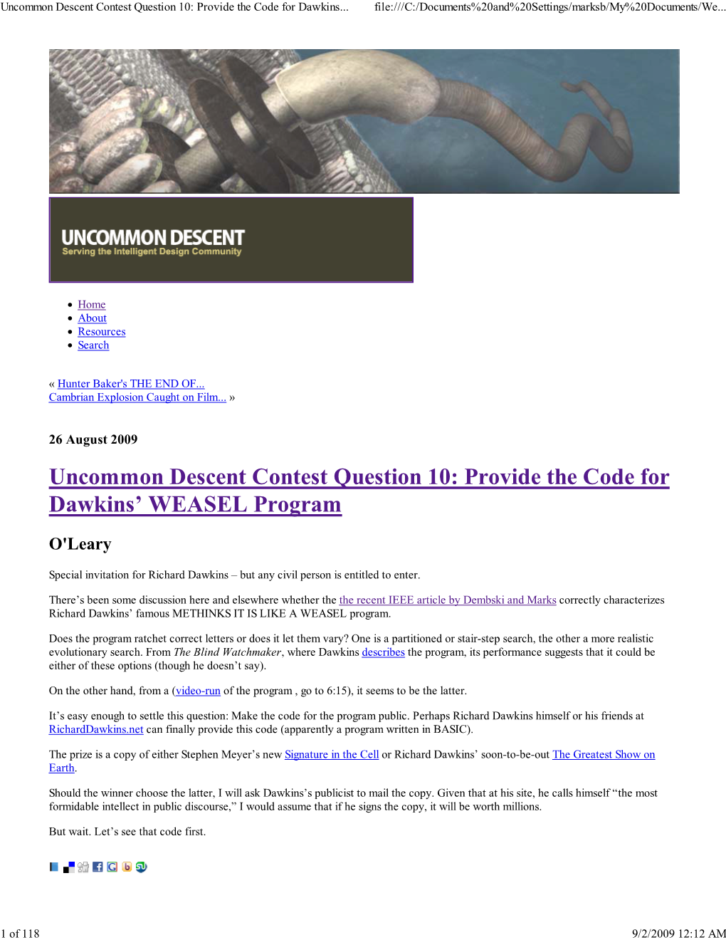 Uncommon Descent Contest Qu
