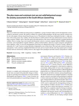 The Plus Maze and Scototaxis Test Are Not Valid Behavioral Assays for Anxiety Assessment in the South African Clawed Frog