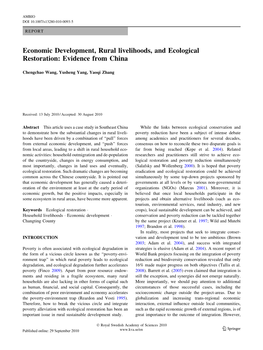 Economic Development, Rural Livelihoods, and Ecological Restoration: Evidence from China