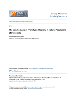 The Genetic Basis of Phenotypic Plasticity in Natural Populations of Drosophila