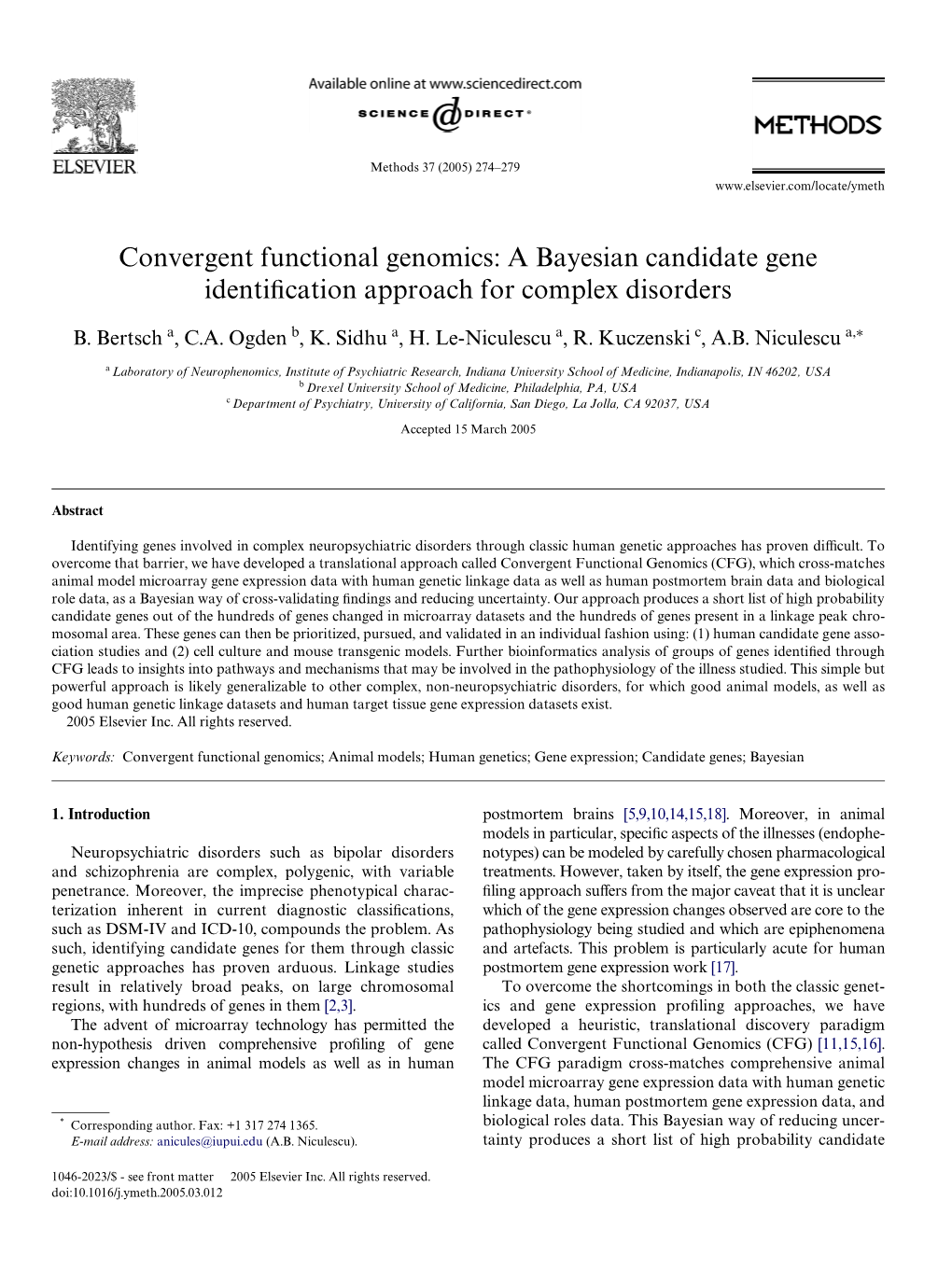 Convergent Functional Genomics: a Bayesian Candidate Gene Identiwcation Approach for Complex Disorders