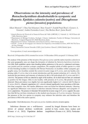 (Native) and Discoglossus Pictus (Invasive) Populations