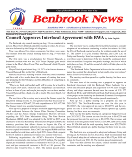 Council Approves Interlocal Agreement with BWA by John English the Benbrook City Council Meeting on Aug