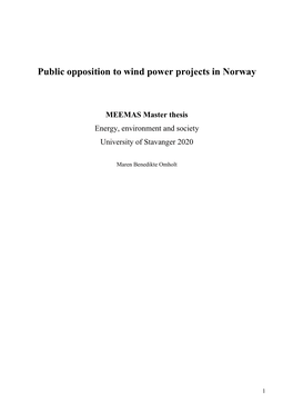 Public Opposition to Wind Power Projects in Norway