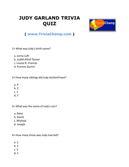 Judy Garland Trivia Quiz