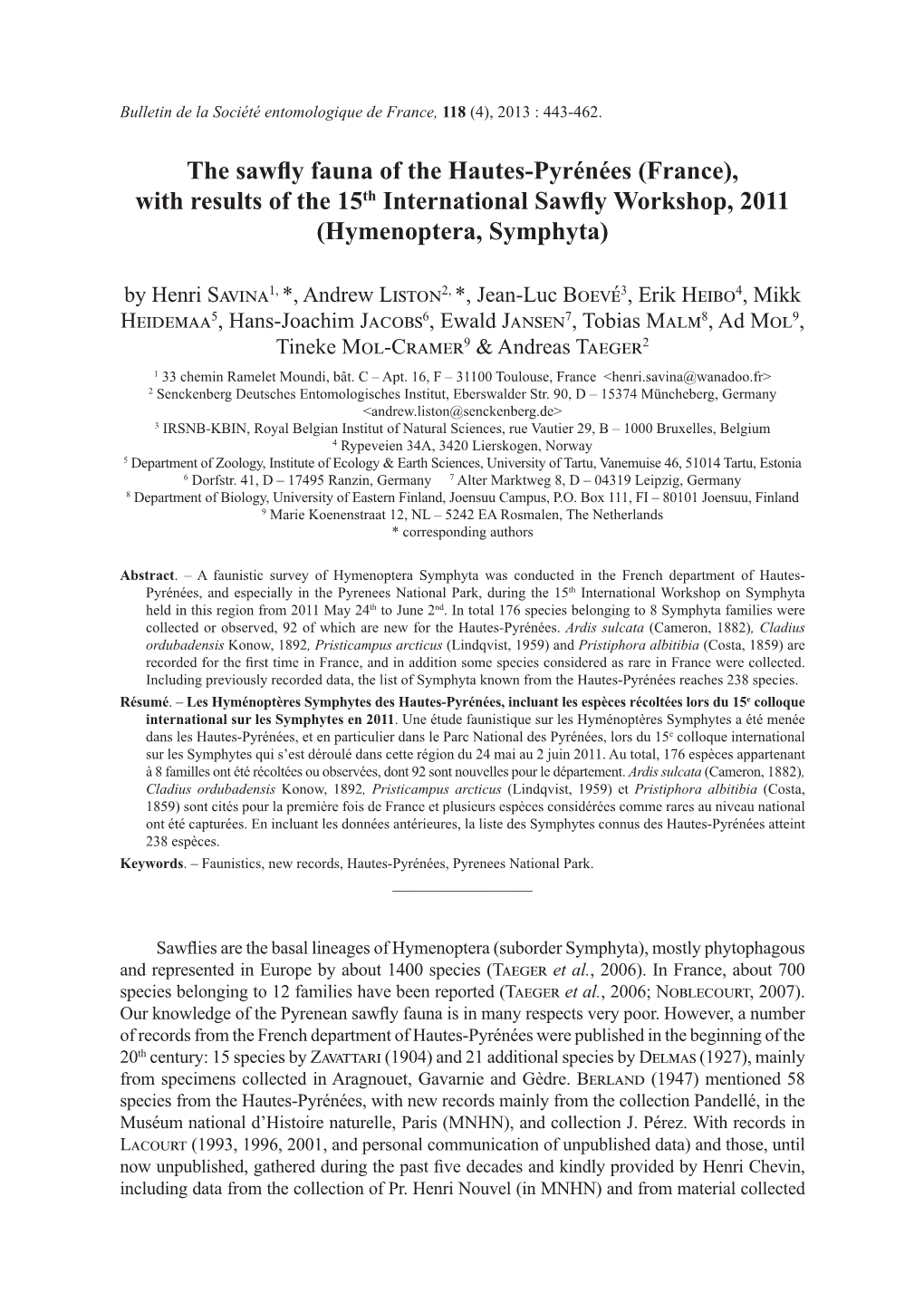 The Sawfly Fauna of the Hautes-Pyrénées