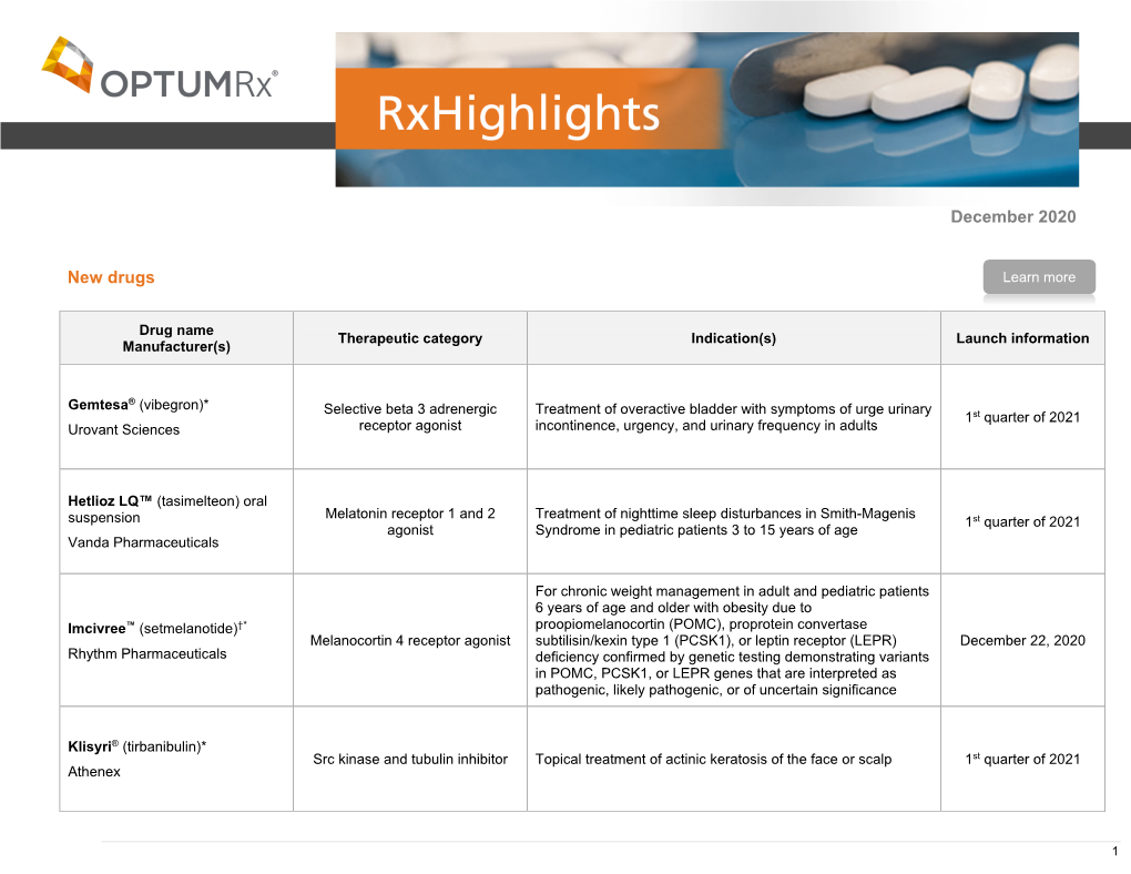 December 2020 New Drugs