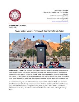 Navajo Leaders Welcome First Lady Jill Biden to the Navajo Nation