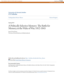 The Battle for Memory in the Wake of War, 1812-1845