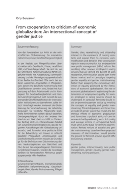 From Cooperation to Criticism of Economic Globalization: an Intersectional Concept of Gender Justice