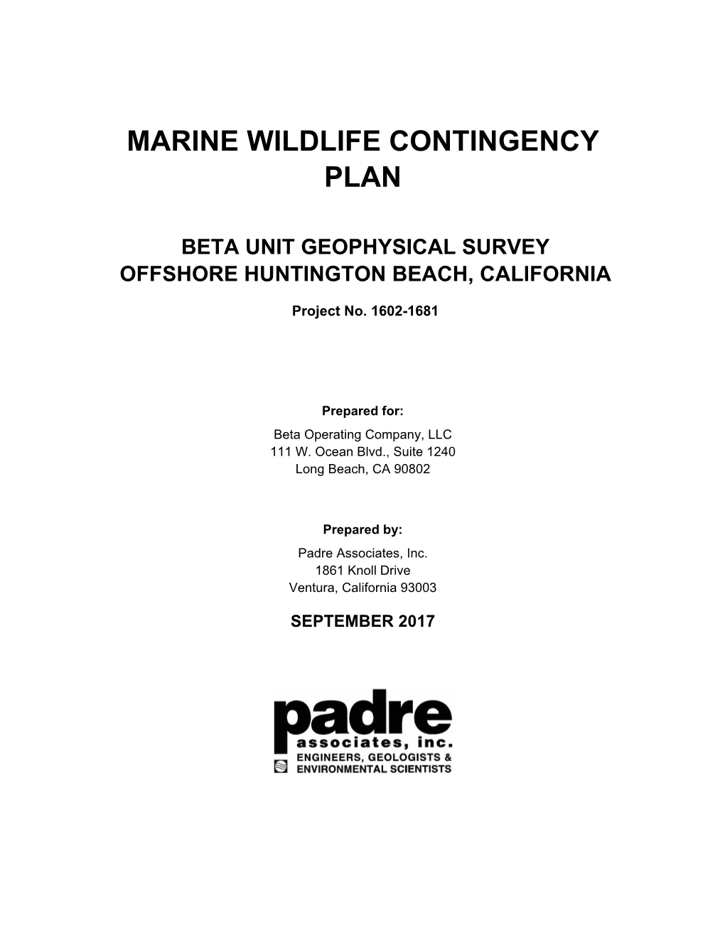Marine Wildlife Contingency Plan