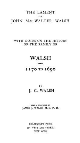 The Lament John ~I.A.C Walter Walsh J. C. Walsh