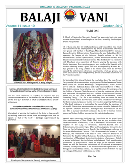 OM NAMO BHAGAVATE PANDURANGAYA BALAJI VANI Volume 11, Issue 10 October, 2017