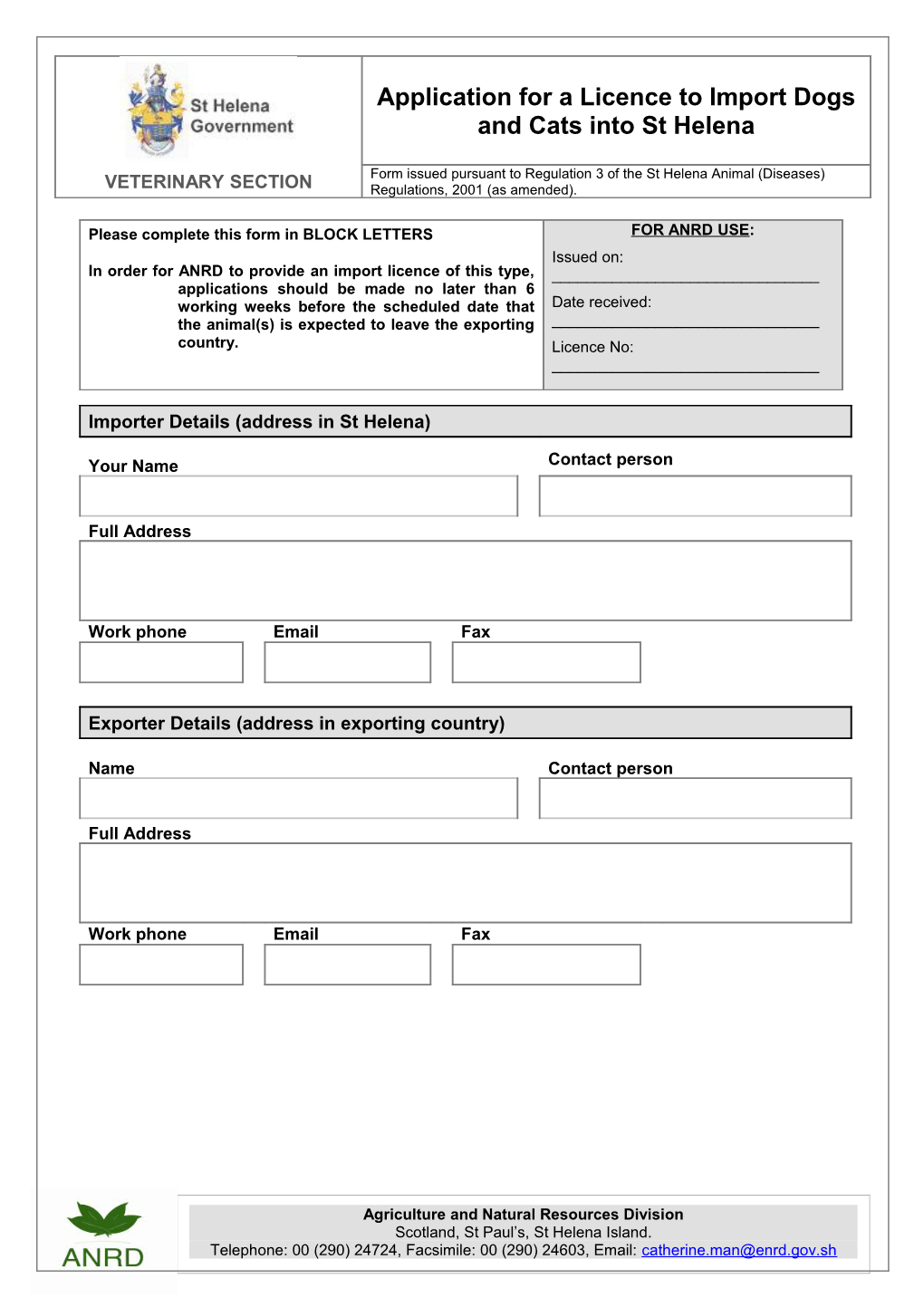 Importer Details (Address in St Helena)