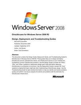 Directaccess for Windows Server 2008 R2 Design, Deployment, And