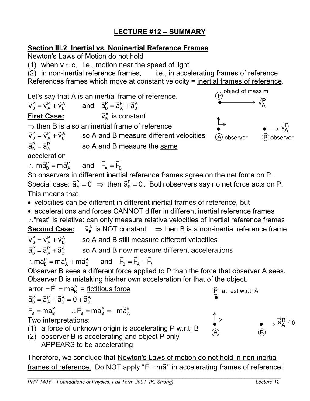 Lecture 12 Summary Section Iii 2 Inertial Vs Noninertial Docslib