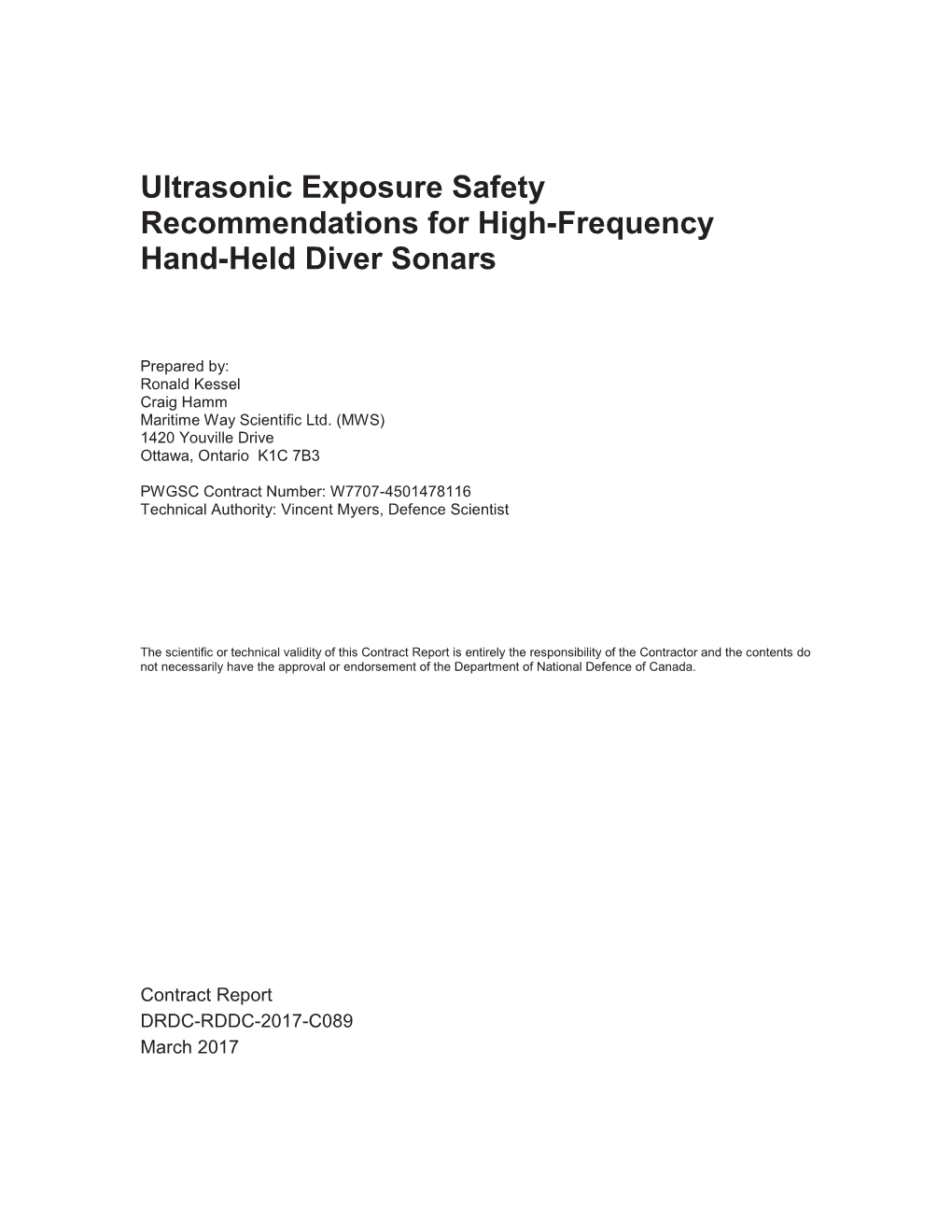 Ultrasonic Exposure Safety Recommendations for High-Frequency Hand-Held Diver Sonars