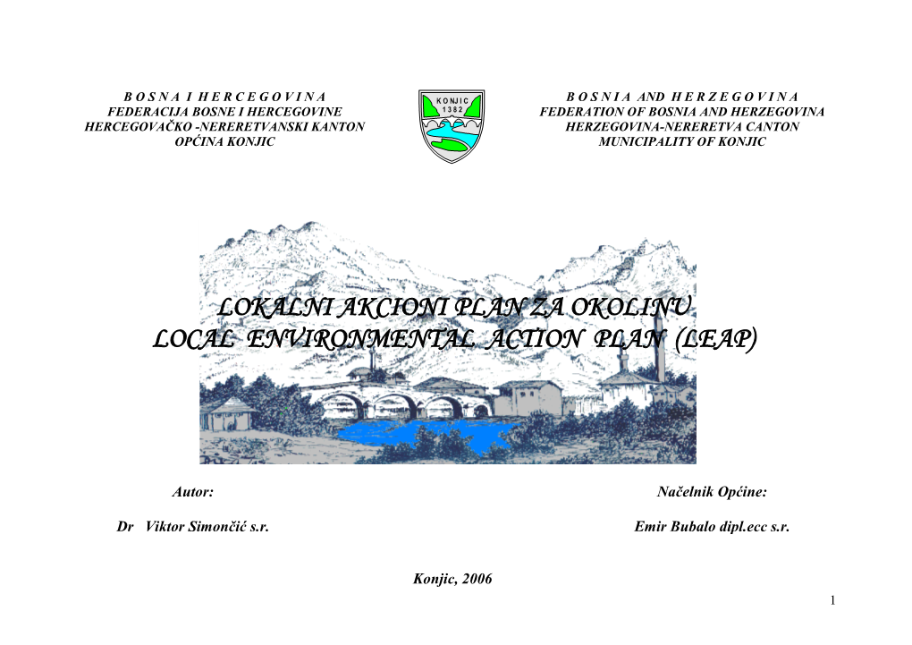 Lokalni Akcioni Plan Za Okolinu Local Environmental Action Plan (Leap)