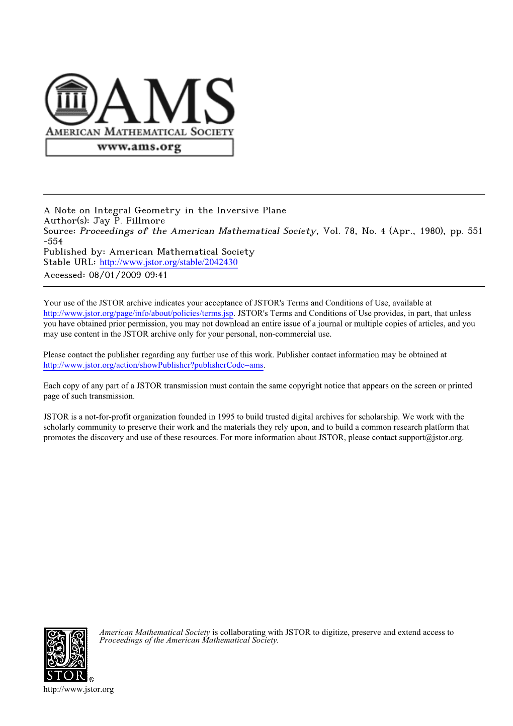 A Note on Integral Geometry in the Inversive Plane Author(S): Jay P