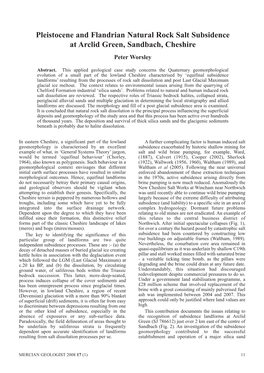 Pleistocene and Flandrian Natural Rock Salt Subsidence at Arclid Green, Sandbach, Cheshire Peter Worsley