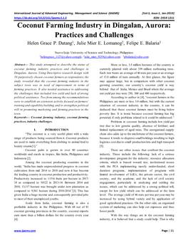 Coconut Farming Industry in Dingalan, Aurora: Practices and Challenges Helen Grace P