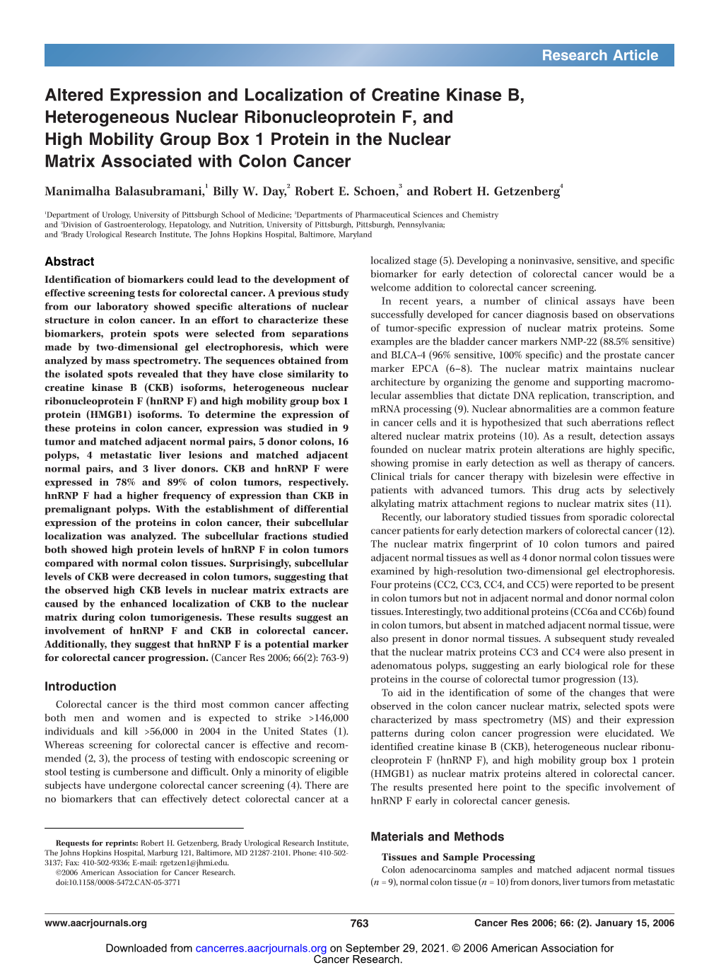 Altered Expression and Localization of Creatine Kinase B, Heterogeneous