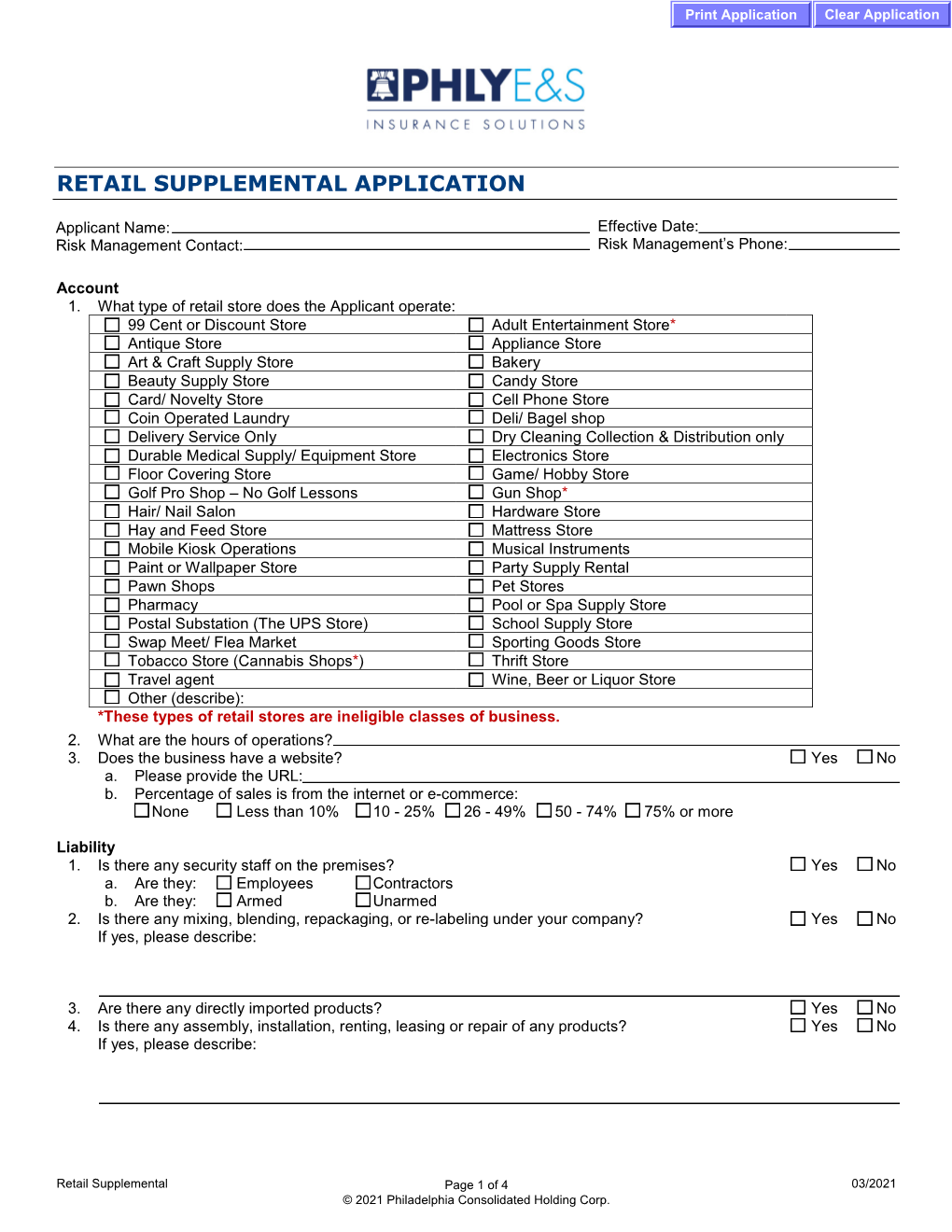 Retail Supplemental Application