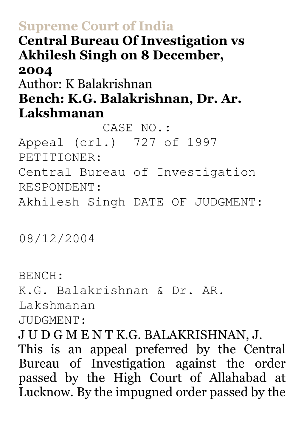 Akhilesh Singh on 8 December, 2004 Author: K Balakrishnan Bench: K.G