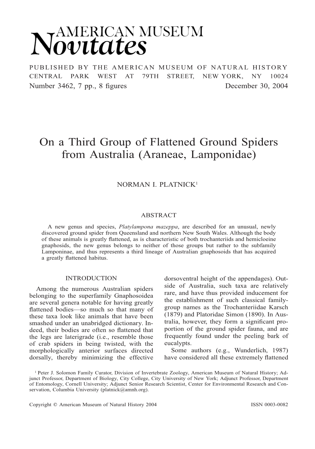 On a Third Group of Flattened Ground Spiders from Australia (Araneae, Lamponidae)