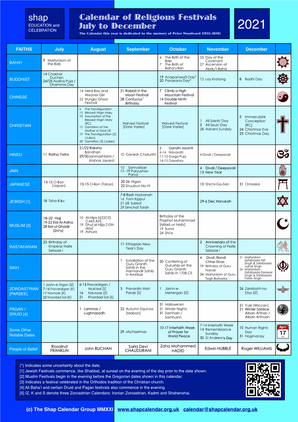 Calendar of Religious Festivals July to December