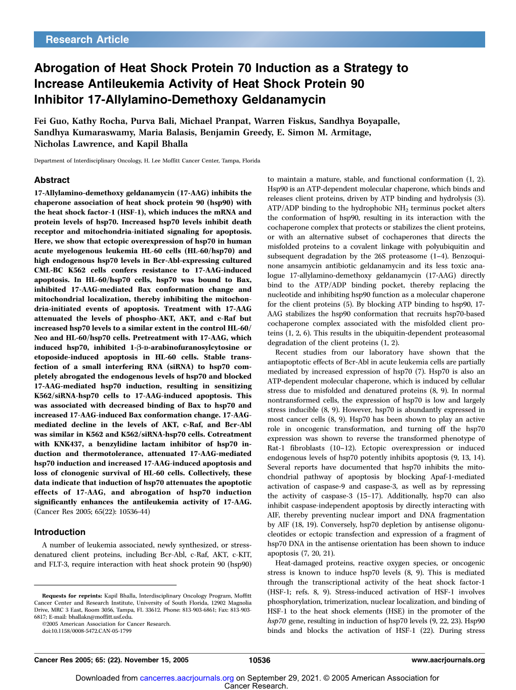 Abrogation of Heat Shock Protein 70 Induction As a Strategy to Increase Antileukemia Activity of Heat Shock Protein 90 Inhibitor 17-Allylamino-Demethoxy Geldanamycin