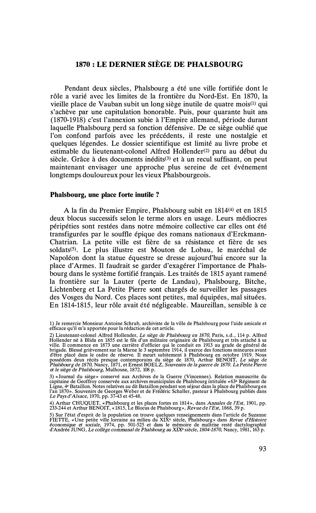 1870 : LE DERNIER SIÈGE DE PHALSBOURG Pendant Deux